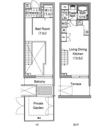 牛込柳町駅 徒歩5分 B1-1階の物件間取画像